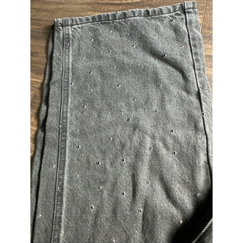 DKNY Jeans Womens Trendy High-Rise Rhinestone Wide-Leg Jeans Washed Noir Gray 25 - Picture 8 of 15
